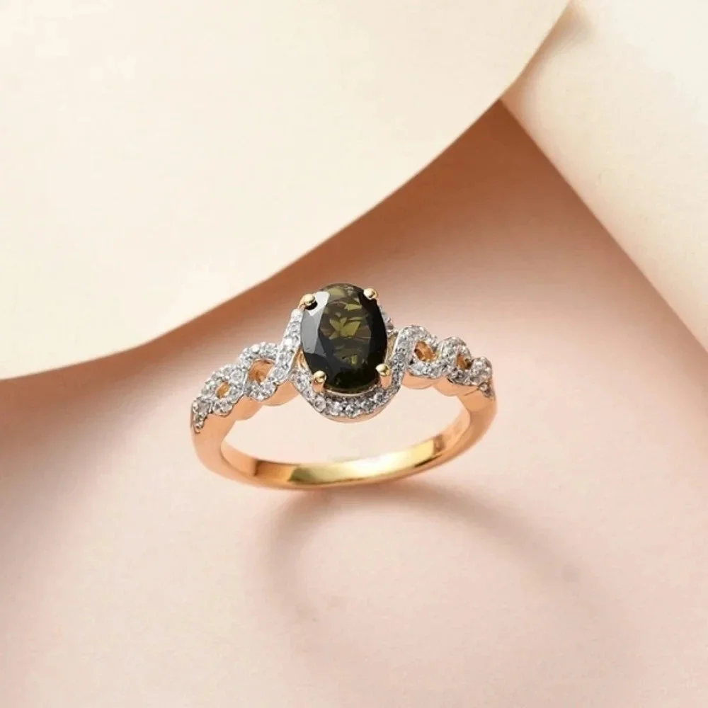 Chrome Tourmaline & White Ziron Halo Enfinity Style Ring.